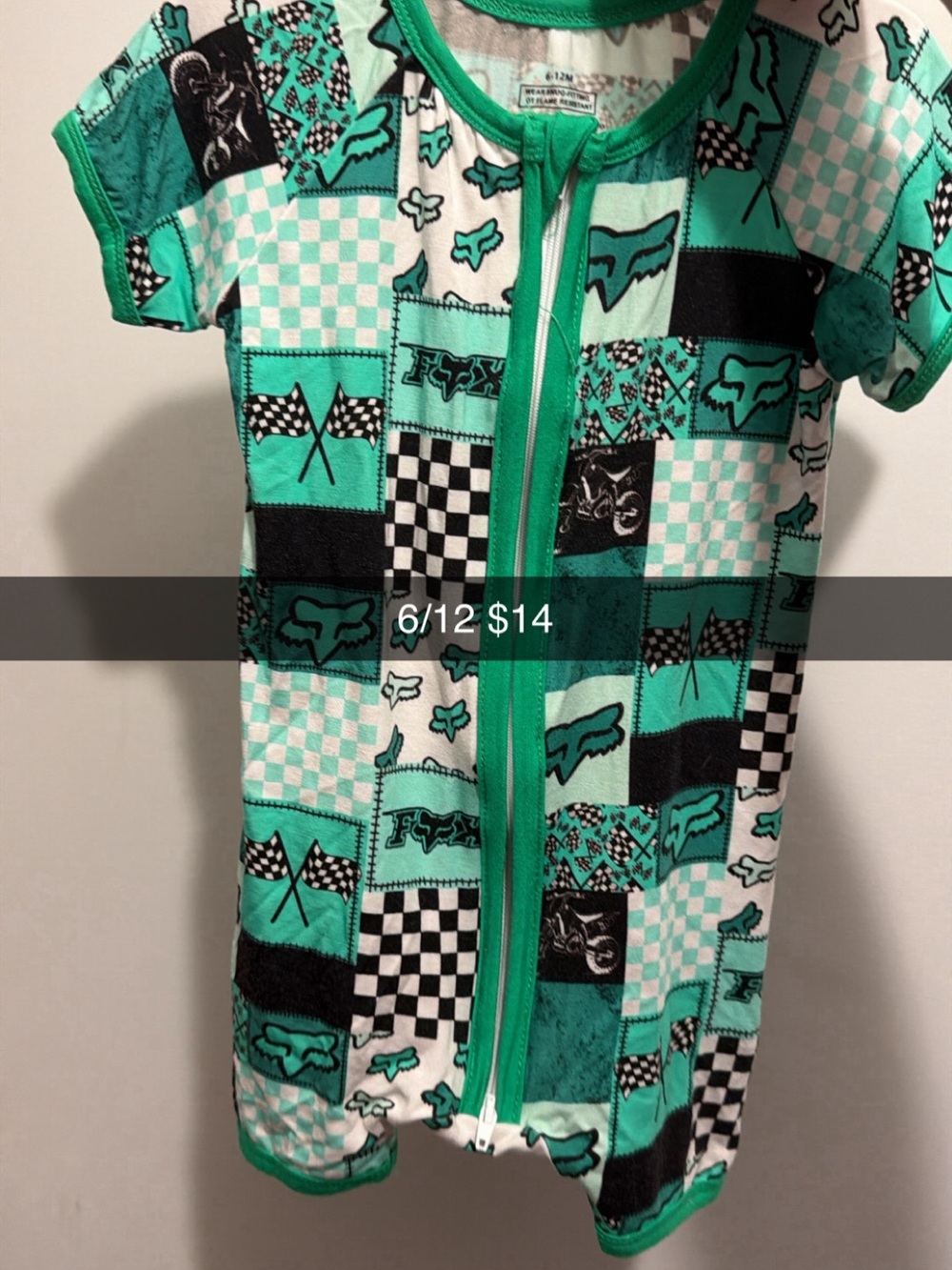 Fox Racing Green Checkerboard Zip Romper